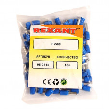 Наконечник штыревой втулочный изолированный F-8 мм 2.5 мм² (НШВи 2.5-8) синий REXANT