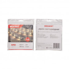 Лента светодиодная 12В, SMD2835, 9,6Вт/м, 60 LED/м, 3000K, 8мм, 5м, IP20 REXANT
