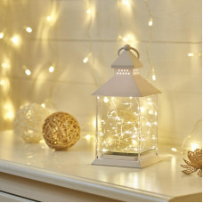 Декоративный фонарь с росой, белый корпус, размер 10,7х10,7х23,5 см, цвет теплый белый