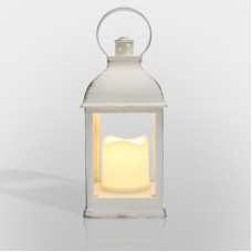 Декоративный фонарь со свечкой, белый корпус, размер 10,5х10,5х22,35 см, цвет ТЕПЛЫЙ БЕЛЫЙ