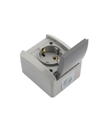 Розетка одноместная (керамика) INDUSTRIAL IP54 с/з, о/у, серая KRANZ