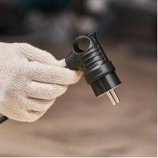 Вилка влагозащищенная угловая с кольцом, с/з, 16А, IP44 каучук, черная REXANT