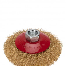 Щетка коническая для УШМ, витая латунированная проволока, 100мм, М14 KRANZ