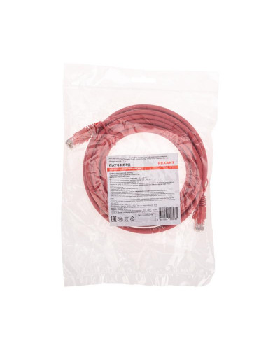 Патч-корд U/UTP, CAT 6, RJ45-RJ45, 26AWG, LSZH, красный, 5м REXANT