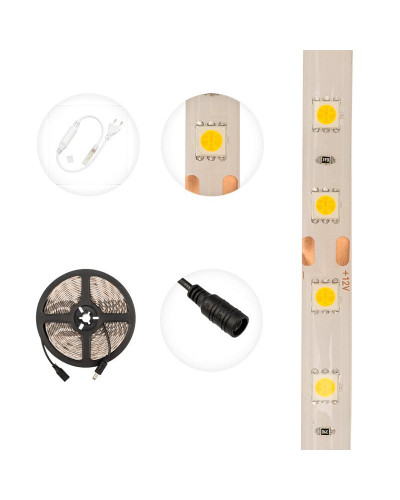 Лента светодиодная 12В, SMD5050, 14,4Вт/м, 60 LED/м, 3000К, 10мм, 5м, IP65 LAMPER