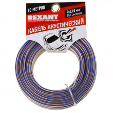 Кабель акустический 2х2,00мм², прозрачный BLUELINE, мини-бухта 10м REXANT