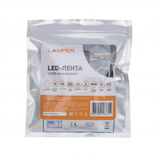 Лента светодиодная 5В, SMD2835, 4,8Вт/м, 60 LED/м, 6500K, 8мм, 2м, с USB коннектором, черная, IP20 LAMPER