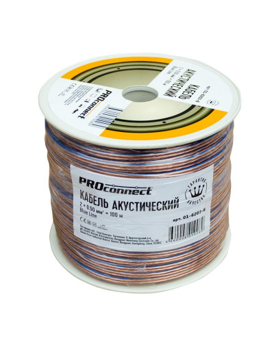 Кабель акустический 2х0,50мм², прозрачный BLUELINE, 100м PROconnect