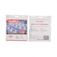 Лента светодиодная 12В, SMD2835, 9,6Вт/м, 60 LED/м, 6500K, 8мм, 5м, IP20 REXANT