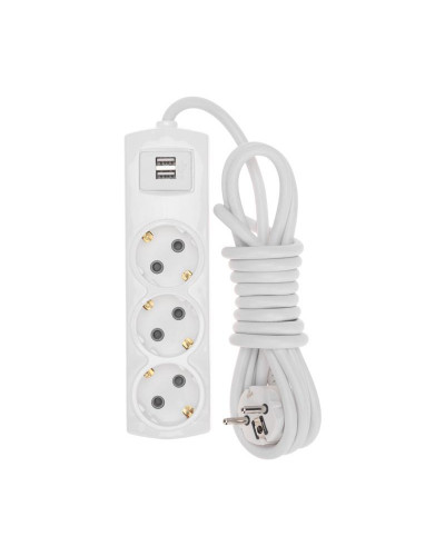 Удлинитель PREMIUM 3 гнезда, 3м, 3х1,5мм², с/з, 2 USB, белый REXANT