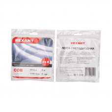 Лента светодиодная 24В, COB 10Вт/м, 384 LED/м, 6500K, 8мм, 5м, IP20 REXANT