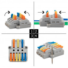 Клемма СМК 3х2 проходная разветвительная 3 полюса, с монтажной площадкой (1 ввод, 2 вывода на полюс), (5 шт./уп.) REXANT