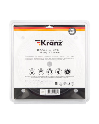 Диск пильный 254 мм х 48 зуб х 32/30 мм KRANZ