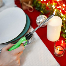 Бытовая газовая пьезозажигалка с классическим пламенем многоразовая (1 шт.) зеленая СК-302W с гибким стержнем СОКОЛ