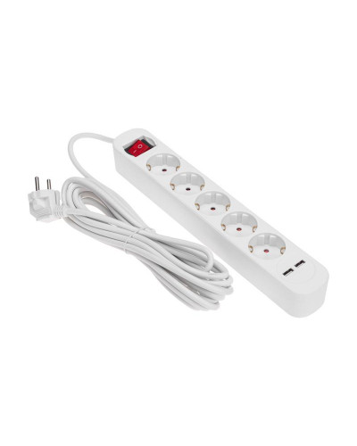 Удлинитель STANDARD 5 гнезд, 5м, 3х1,0мм², с/з, с выключателем, 2 USB, белый REXANT
