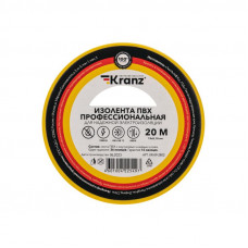 Изолента ПВХ профессиональная, 0,18х19мм, 20м, желтая KRANZ