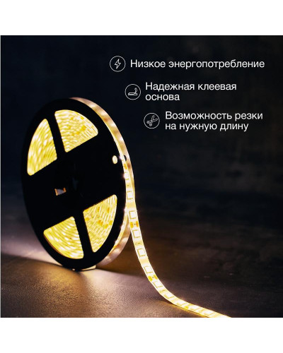 Лента светодиодная 12В, SMD5050, 14,4Вт/м, 60 LED/м, 3000К, 10мм, 5м, IP65 LAMPER