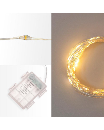 Гирлянда Роса 10м, 100LED, теплый белый, IP44, на батарейках 3хАА, с пультом 8 режимов NEON-NIGHT