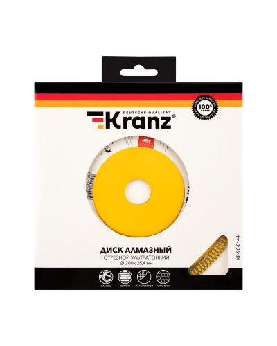 Диск алмазный отрезной ультратонкий 200x25,4/22,2x1,8x10 мм KRANZ