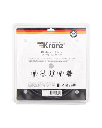 Диск пильный 250 мм х 24 зуб х 30 мм KRANZ