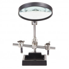 Держатель Третья рука, 2 зажима, лупа 90мм (3х), чугун REXANT