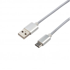 Кабель USB-A – Type-C, 2,1A, 1м, в серебрянной нейлоновой оплетке REXANT