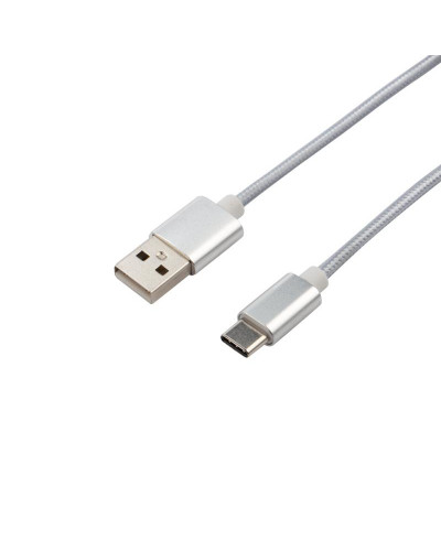 Кабель USB-A – Type-C, 2,1A, 1м, в серебрянной нейлоновой оплетке REXANT