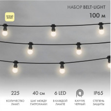 Набор ЕВРО Belt-Light 2 жилы, 100м, шаг 40см, 225 LED ламп, цвет свечения теплый белый, 45мм (6 LED) NEON-NIGHT