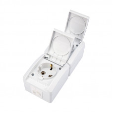 Блок вертикальный 2 розетки (керамика) INDUSTRIAL IP54 с/з, о/у, белый KRANZ