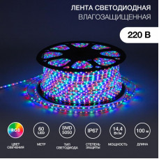 Лента светодиодная 220В, SMD5050, 60 LED/м, RGB, 13х8мм, без установочного набора, IP67 NEON-NIGHT