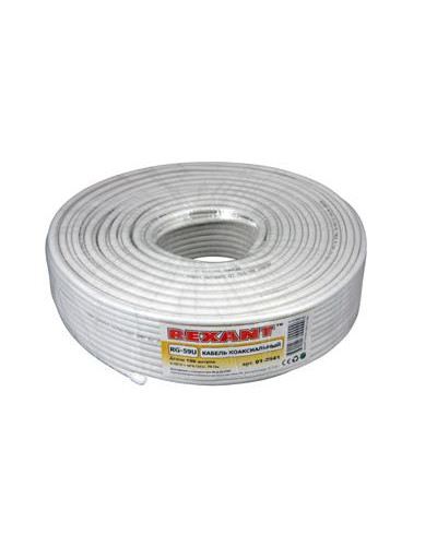 Кабель коаксиальный RG-59U, 75Ом, Cu/Al/Cu, 64%, 100м, INDOOR, белый REXANT