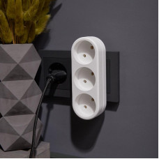 Тройник электрический линейный 10А б/з вертикальный, белый REXANT