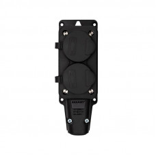 Розетка (колодка) влагозащищенная с крышкой 2 гнезда, с/з, 16А, IP54, каучук, черная REXANT