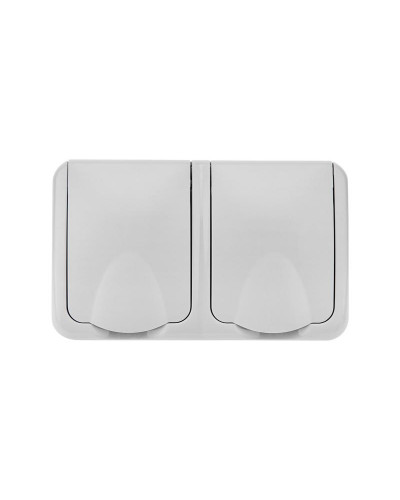 Блок горизонтальный 2 розетки (керамика) Mini OG IP54 с/з, о/у, серый KRANZ