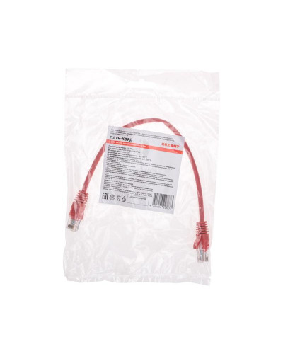 Патч-корд U/UTP, CAT 5e, RJ45-RJ45, 26AWG, LSZH, красный, 0,3м REXANT