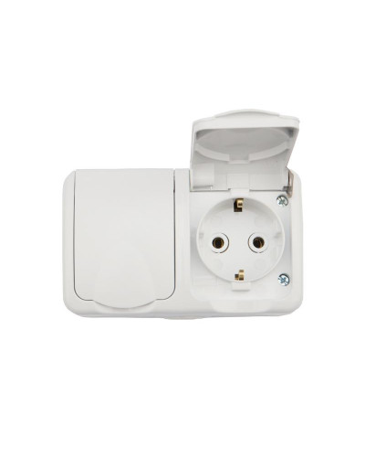 Блок горизонтальный 2 розетки Mini OG IP54 с/з, о/у, белый KRANZ
