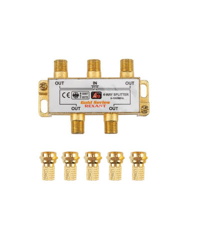 Делитель ТВх4 под F-разъем, 5-1000МГц, Gold (5 F-разъемов в комплекте) REXANT