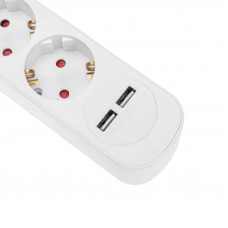 Удлинитель STANDARD 3 гнезда, 1,5м, 3х1,0мм², с/з, с выключателем, 2 USB, белый REXANT