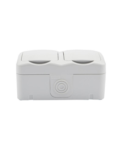 Блок горизонтальный 2 розетки Mini OG IP54 с/з, о/у, белый KRANZ