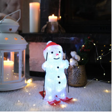 Акриловая светодиодная фигура Снеговик на лыжах 16х20х29 см, 30 светодиодов, батарейки 3хАА (не входят в комплект) NEON-NIGHT