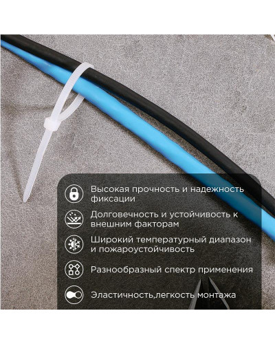 Стяжка нейлоновая многоразовая 100x2,5мм, белая (100 шт/уп) REXANT
