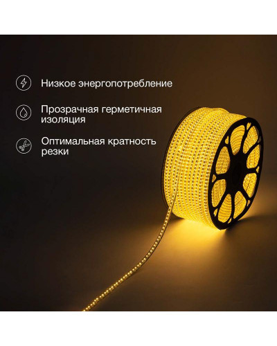 Лента светодиодная 220В, SMD3014, 240 LED/м, Теплый белый, 6,5x15мм, 100м, кабель питания в комплекте, IP67 NEON-NIGHT