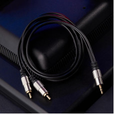 Шнур Стерео 3,5мм - 2 RCA, 3м, Gold-металл REXANT