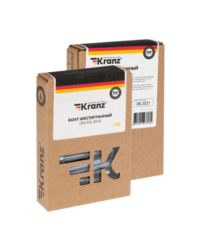 Болт шестигранный DIN 933, 8,0х50мм, короб (20 шт/уп) KRANZ