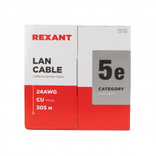 Кабель витая пара U/UTP, CAT 5e, ZH нг(А)-HF, 4PR, 24AWG, OUTDOOR, SOLID, черный, 305м, REXANT