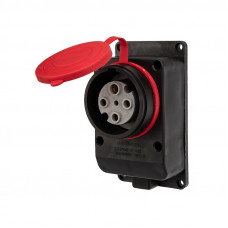 Розетка влагозащищенная настенная с крышкой 1 гнездо, 3Р+РЕ, 32А, IP44, каучук, черная REXANT