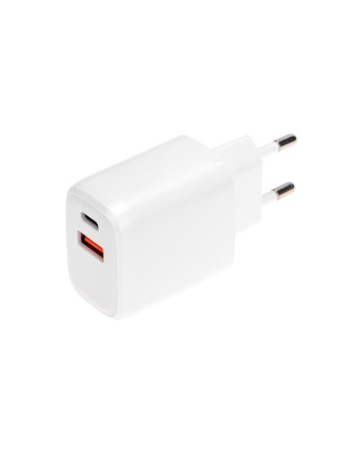 Сетевое зарядное устройство USB QC (20W) + Type C PD (20W), белое REXANT