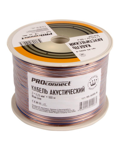 Кабель акустический 2х0,25мм², прозрачный BLUELINE, 100м PROconnect