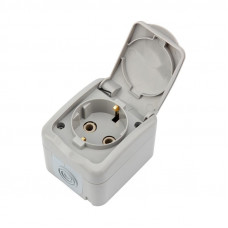 Розетка одноместная (керамика) Mini OG IP54 с/з, о/у, серая KRANZ
