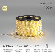 Дюралайт LED двухжильный 230В 10мм 24 LED/м ТЕПЛЫЙ БЕЛЫЙ постоянное свечение модуль 2м бухта 100м NEON-NIGHT